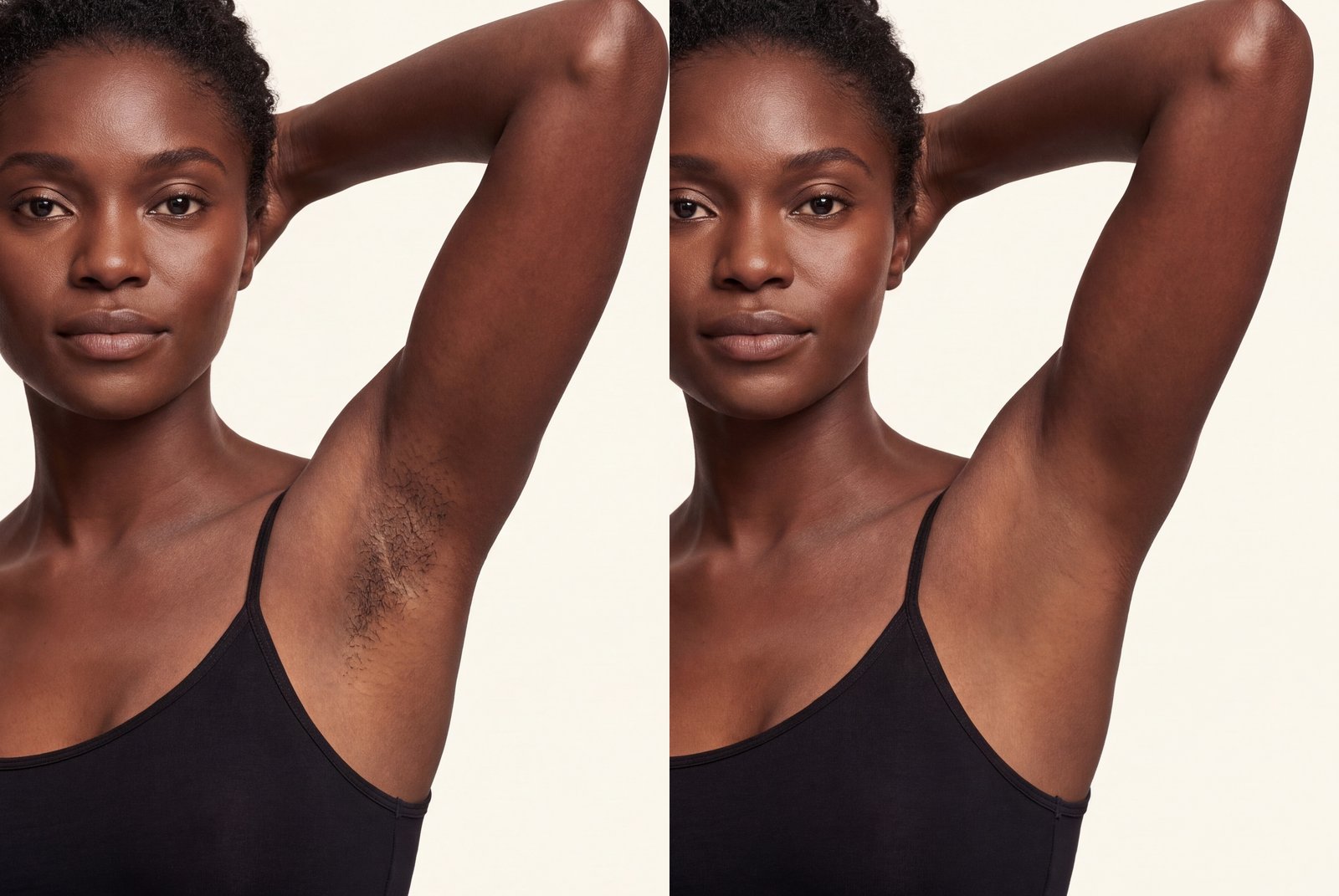 Underarm before and after, before on the left and after on the right